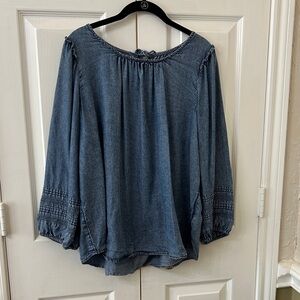 Lauren Conrad Women's Washed Blue Peasant Blouse